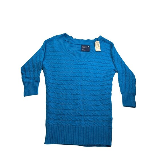 Y2K American Eagle Outfitters Womens XS Blue Cable Knit Sweater Wool Blend New - Picture 1 of 5